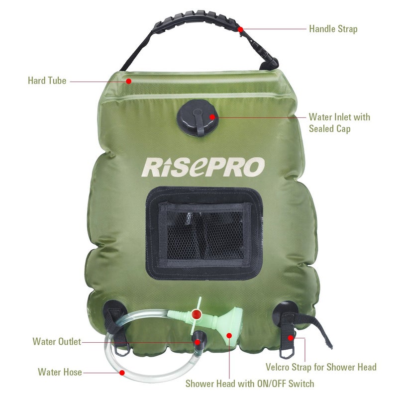 RISEPRO Solar Shower Bag, 5 gallons/20L Solar Heating Premium Camping Shower Bag Hot Water with Temperature 45Â°C Removable Hose on/Off Switchable Shower Head Hiking Climbing Summer Shower K8 - Image 3